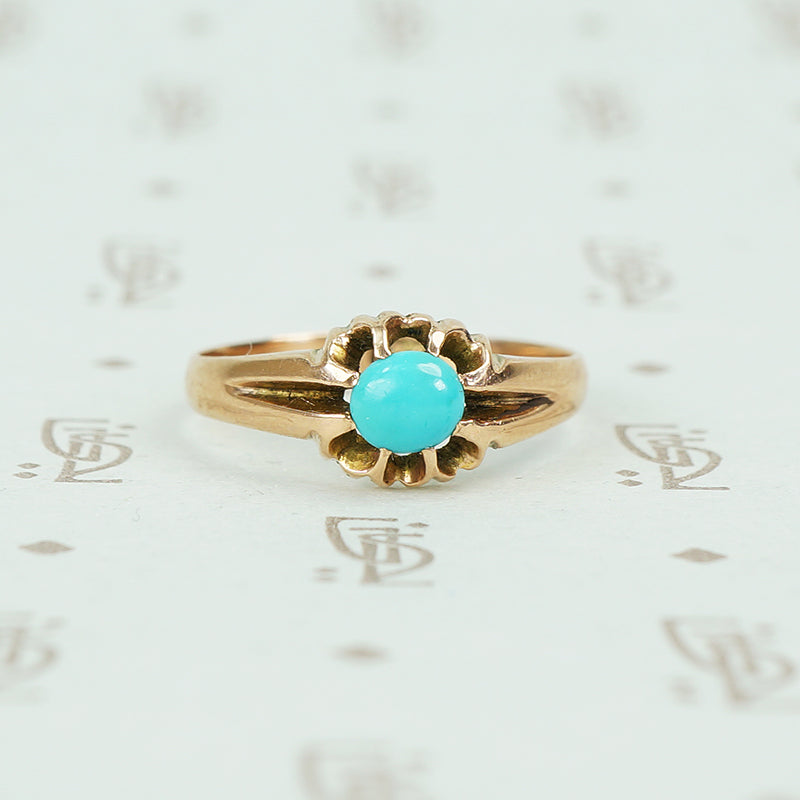 9ct rose gold belcher setting with oval turquoise ring