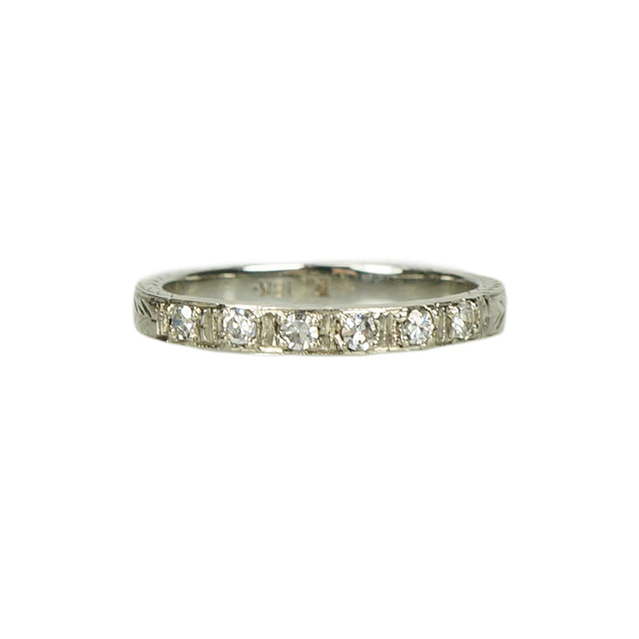 1920's Belias White Gold Engraved Diamond Band - Gem Set Love