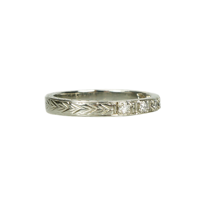 1920's Belias White Gold Engraved Diamond Band - Gem Set Love