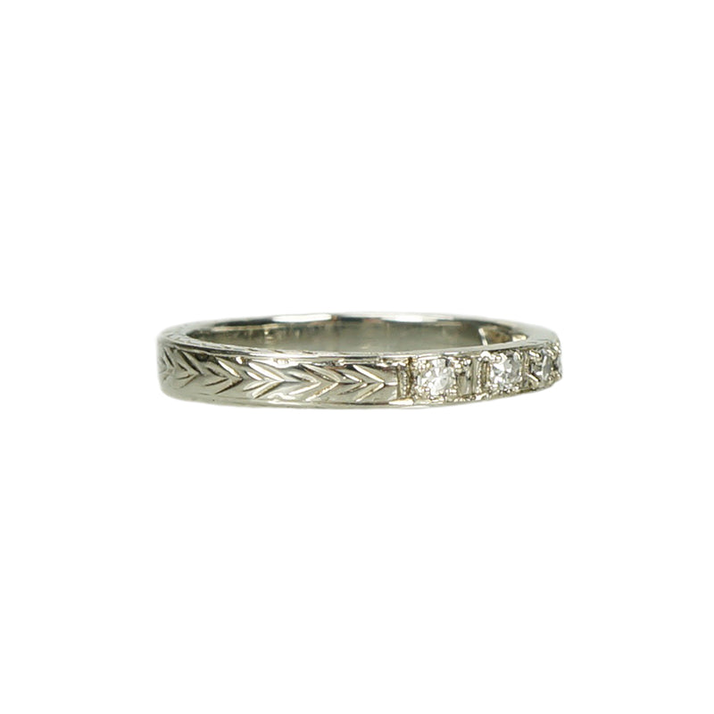 1920's Belias White Gold Engraved Diamond Band - Gem Set Love