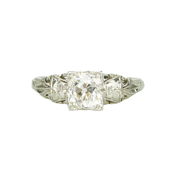Vintage White Gold Belias Filigree Engagement Ring - Gem Set Love