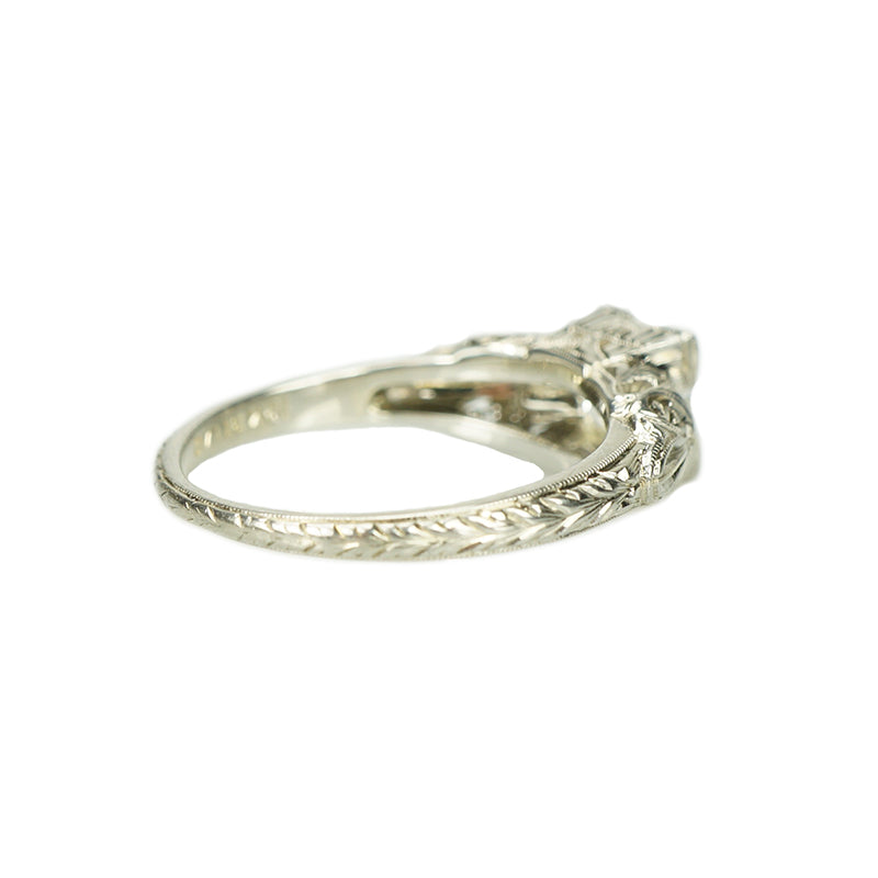 Vintage White Gold Belias Filigree Engagement Ring - Gem Set Love