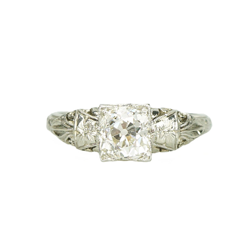 Vintage White Gold Belias Filigree Engagement Ring - Gem Set Love