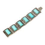 Antique Filigreed Silver Bracelet with Black Enamel Set with Turquoise