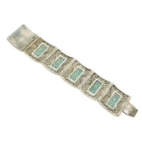 Antique Filigreed Silver Bracelet with Black Enamel Set with Turquoise