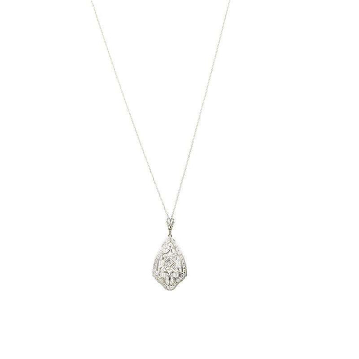 Deco Intricately Beautiful White Gold Filigree Pendant
