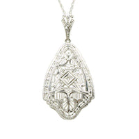 Deco Intricately Beautiful White Gold Filigree Pendant