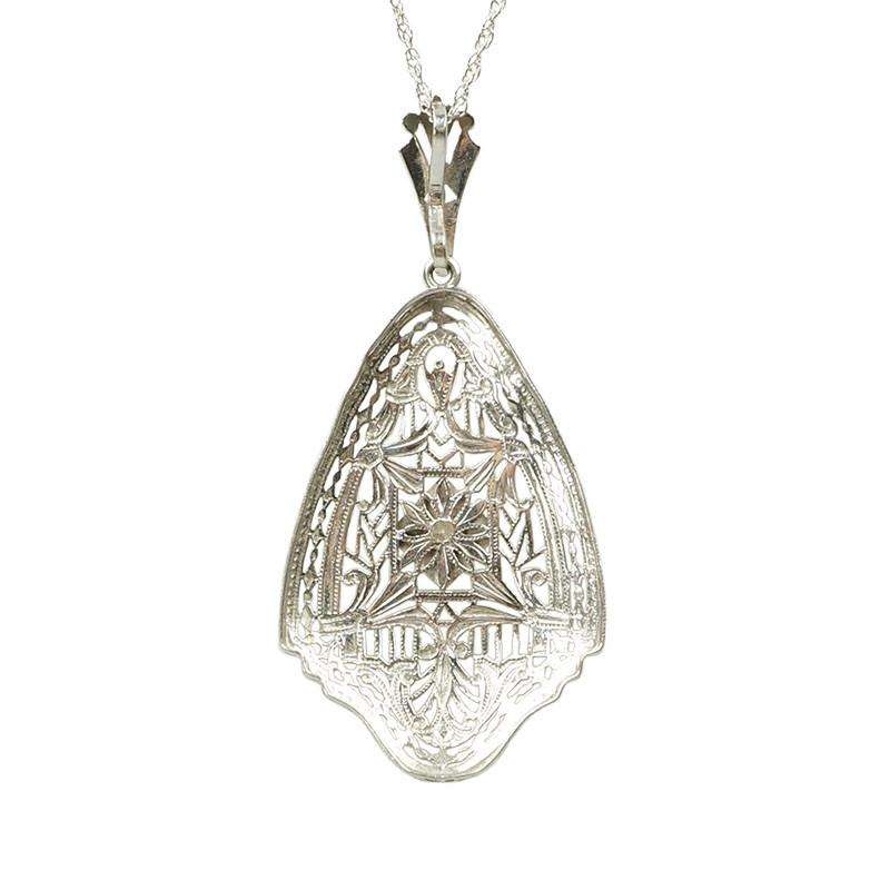 Deco Intricately Beautiful White Gold Filigree Pendant