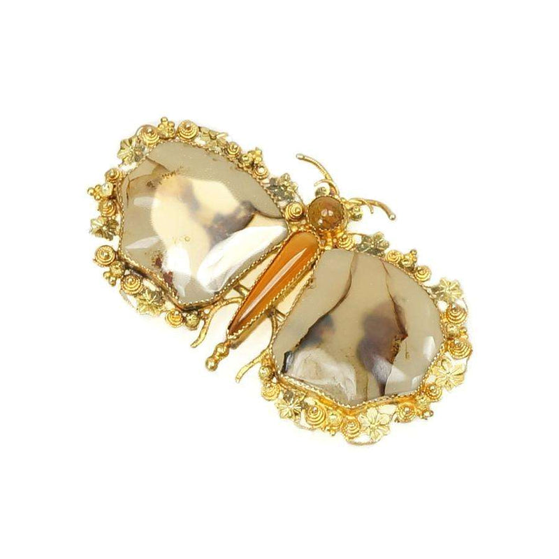 Beautiful Early 1800's Cannetille Gold and Agate Butterfly