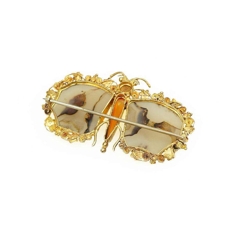 Beautiful Early 1800's Cannetille Gold and Agate Butterfly