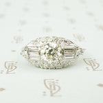1930's pave set platinum and diamond oval east west ring
