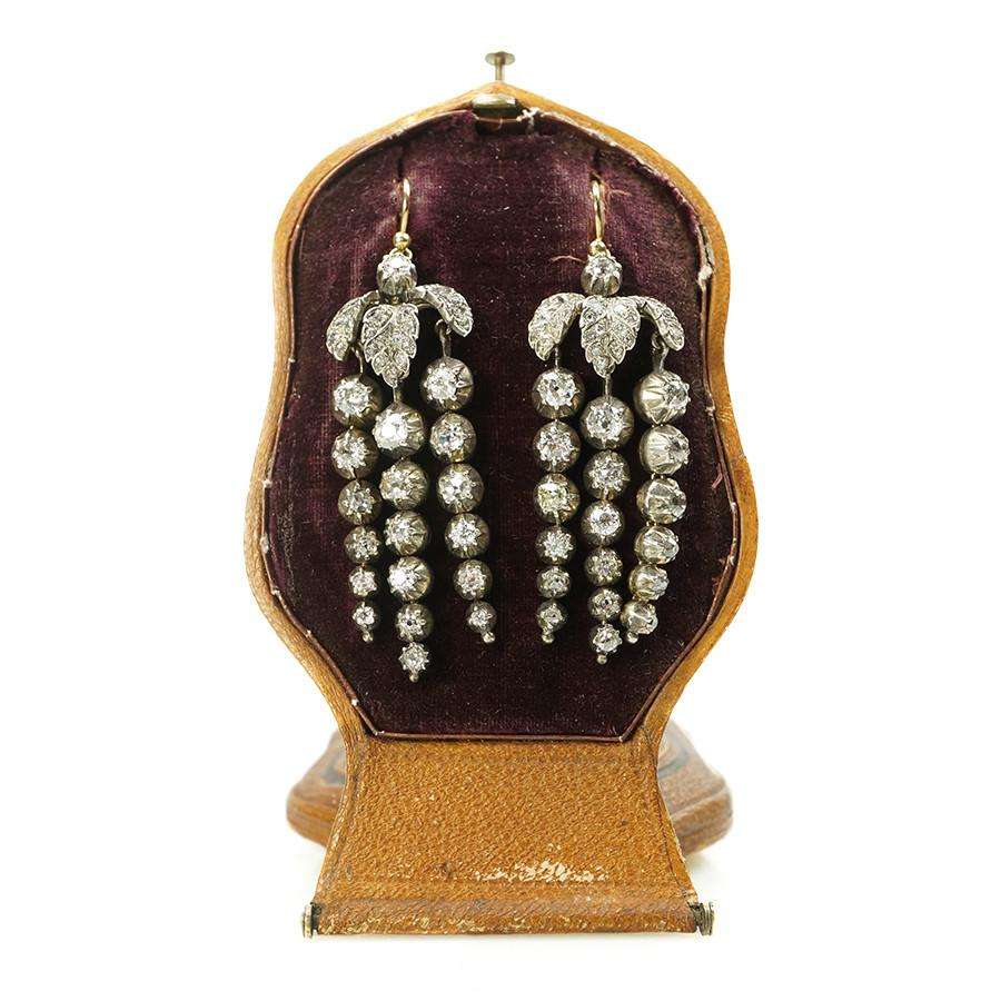 Magnificent Cascading Diamond Earrings in Unusual Standing Fitted Box