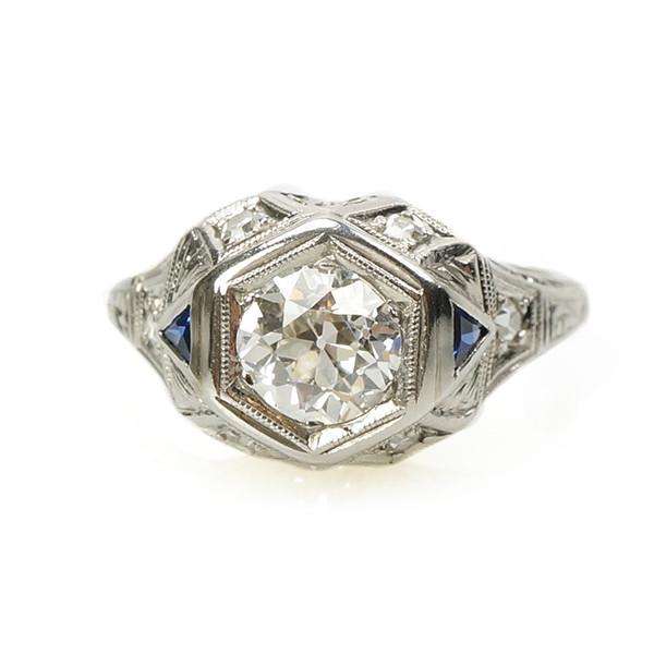 Platinum Filigree Engagement Ring set with a .98 point Old European Cut Diamond