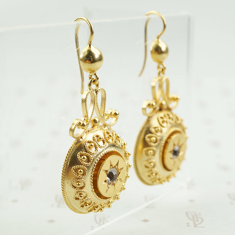 long gold filled victorian drop earrings with paste stone