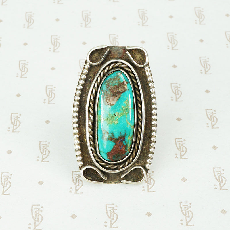 stunning big chunk of natural turquoise in a vintage 1960's silver ring