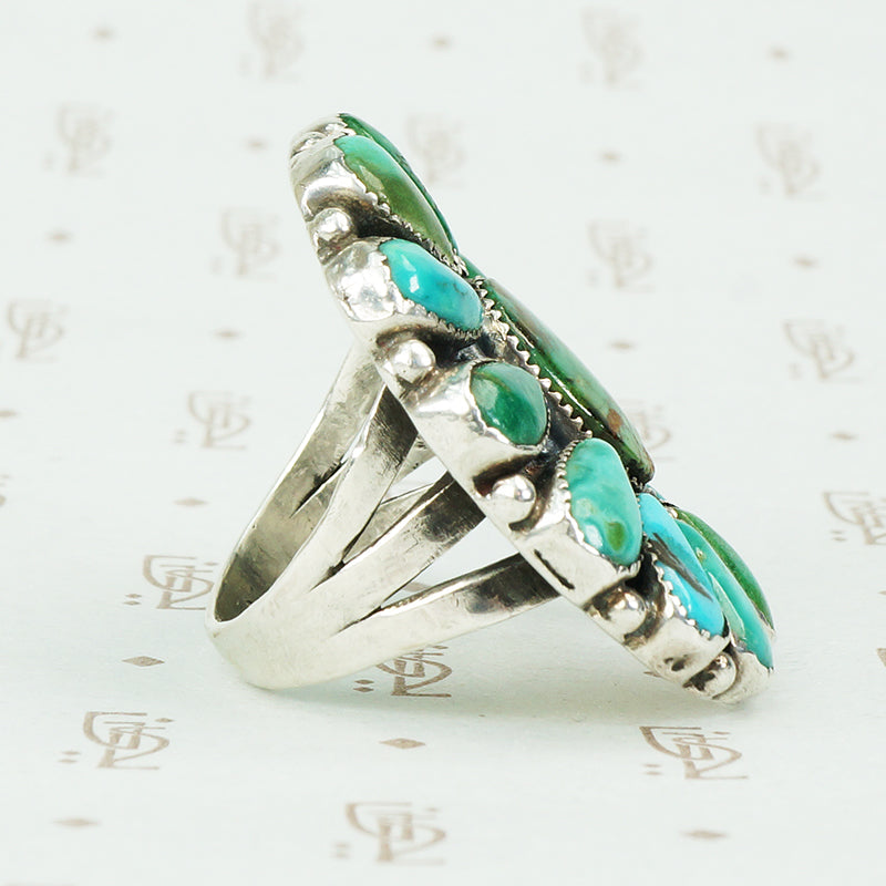 Bold Beauty Vintage Turquoise and Coin Silver Ring