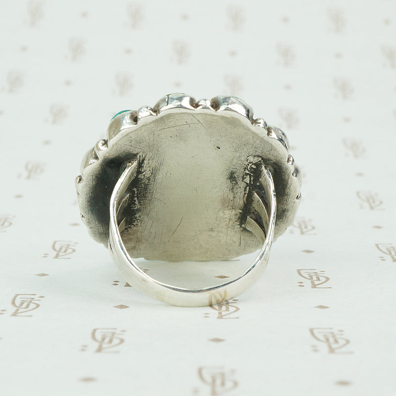 Bold Beauty Vintage Turquoise and Coin Silver Ring