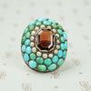 Impressive Pavé Turquoise and Table Cut Garnet Ring