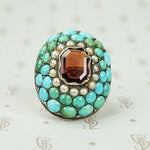 Impressive Pavé Turquoise and Table Cut Garnet Ring