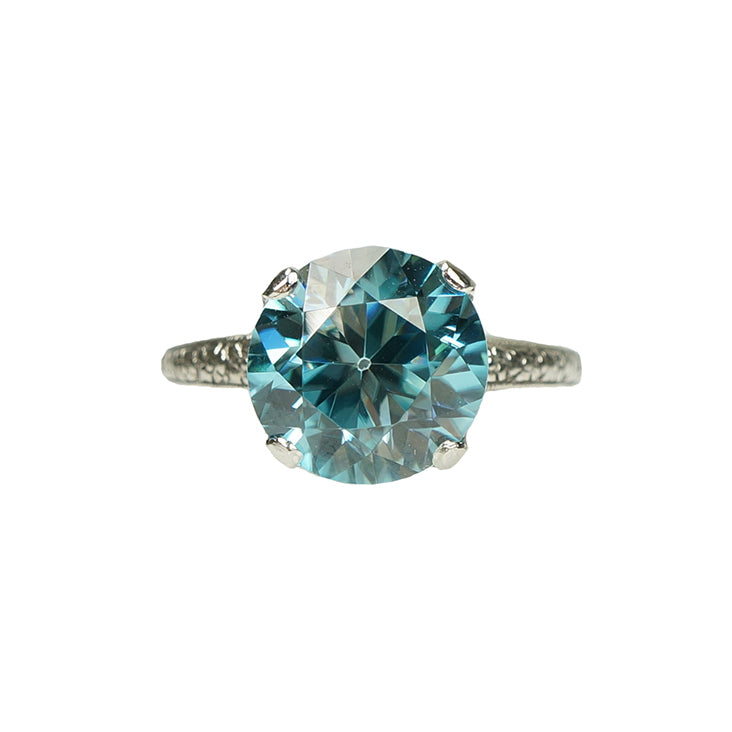 Vintage Natural Blue Zircon Solitaire in Platinum