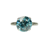 Vintage Natural Blue Zircon Solitaire in Platinum