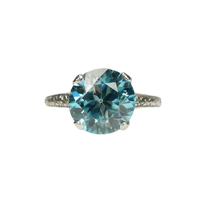 Vintage Natural Blue Zircon Solitaire in Platinum
