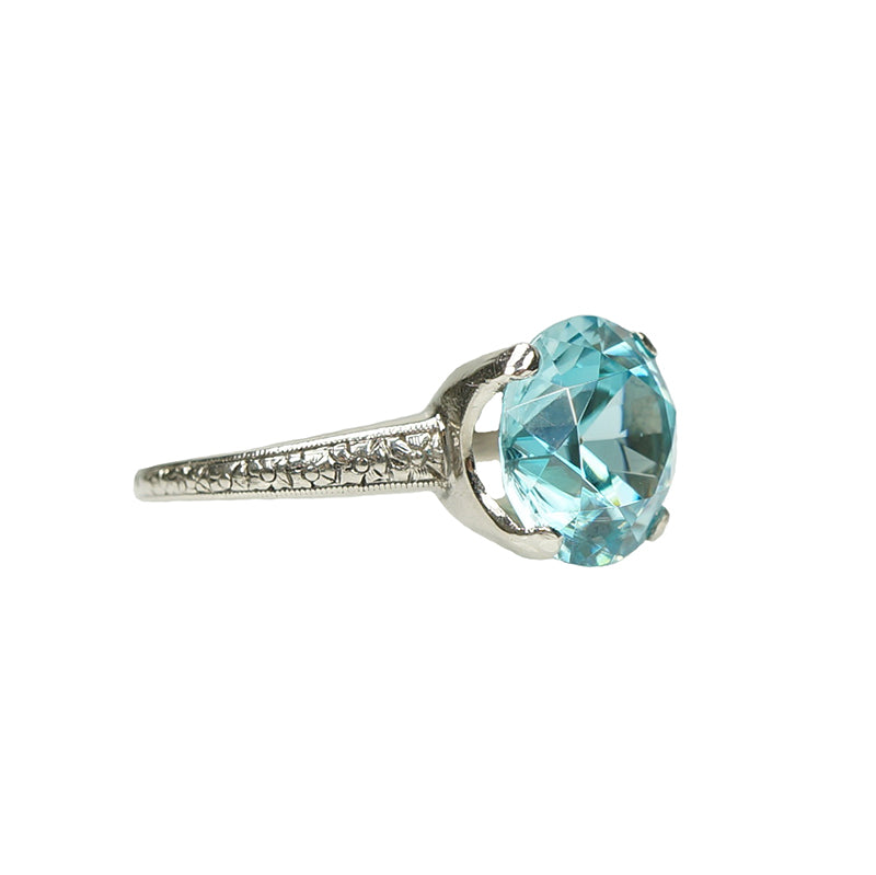 Vintage Natural Blue Zircon Solitaire in Platinum