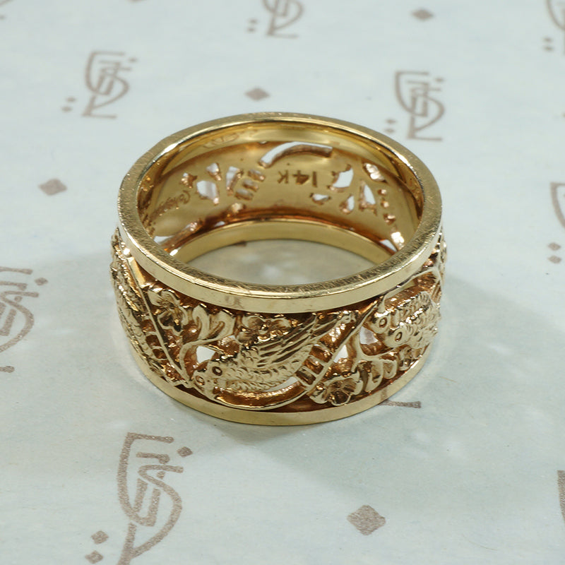 Gold Vintage Love Bird Wedding Band