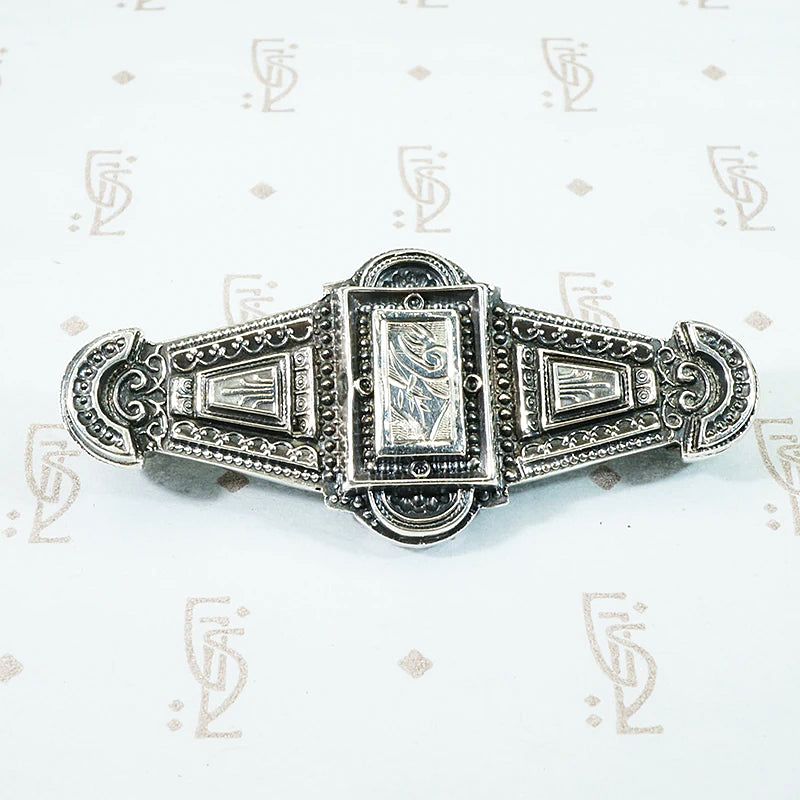 Victorian English Silver Brooch with Engraved Ivy