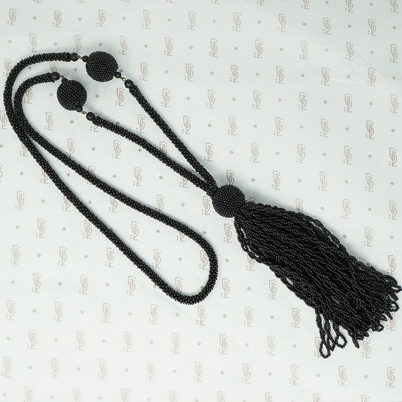 black beaded tassel necklace flapper style