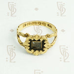 Exquisite 18k gold and enamel early Victorian mourning ring. Hallmarks.