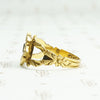 Exquisite 18k gold and enamel early Victorian mourning ring. Left side view.