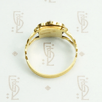 Exquisite 18k gold and enamel early Victorian mourning ring. Top View.