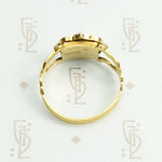 Exquisite 18k gold and enamel early Victorian mourning ring. Top View.
