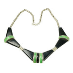 Bauhaus Green and Black Galalith and Chrome Necklace