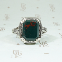 Beveled Bloodstone Art Deco Filigree Ring