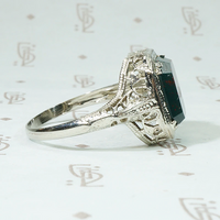 Beveled Bloodstone Art Deco Filigree Ring