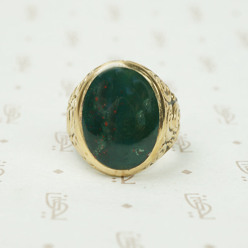 Large Bloodstone and Gold Ring London 1867