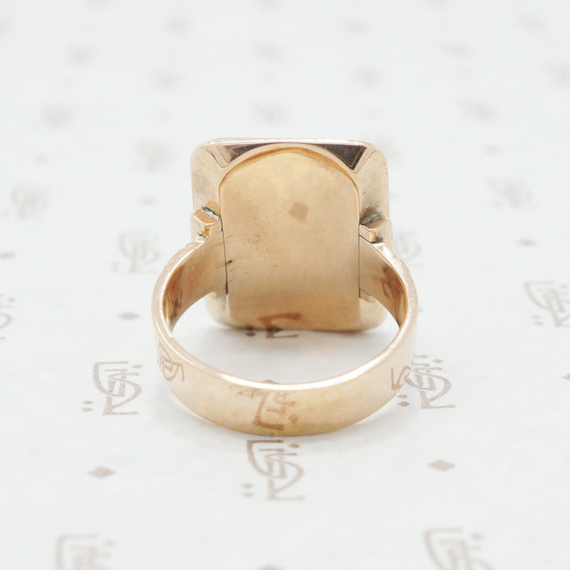 Large Blood Stone Gold ring from the 1800's back view