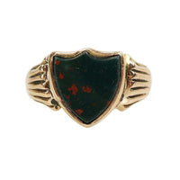 Gold Signet Ring set with a Shield shaped Bloodstone