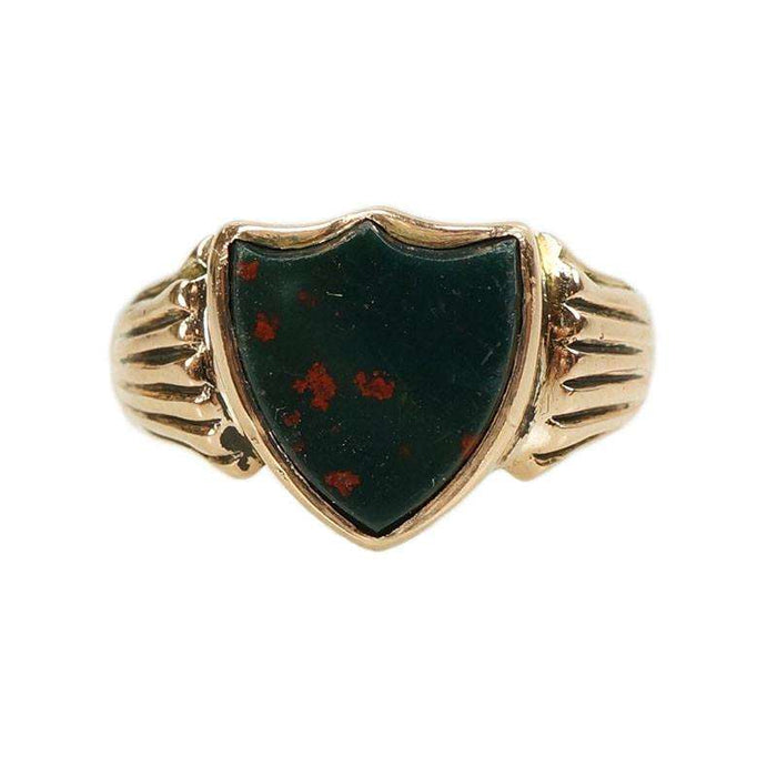 Gold Signet Ring set with a Shield shaped Bloodstone