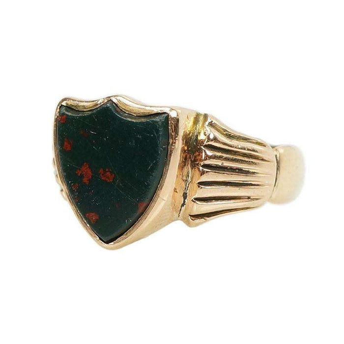Gold Signet Ring set with a Shield shaped Bloodstone