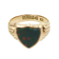 Gold Signet Ring set with a Shield shaped Bloodstone