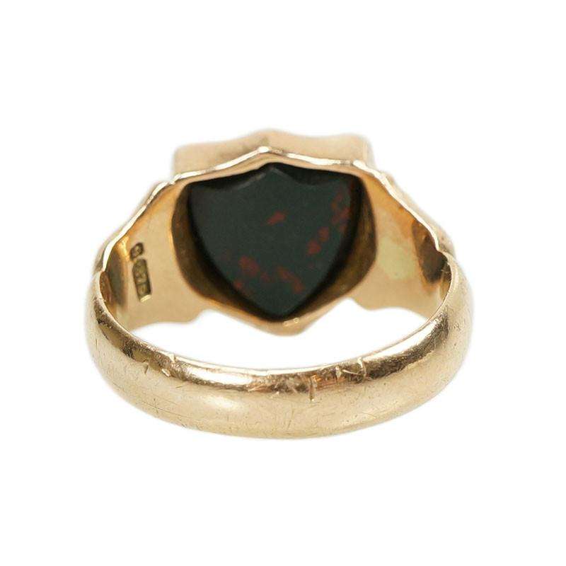 Gold Signet Ring set with a Shield shaped Bloodstone