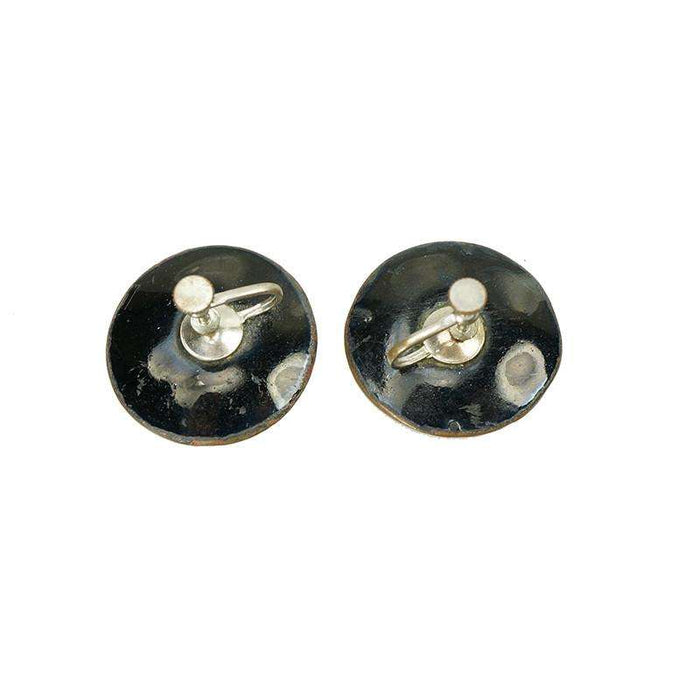 Vintage Copper Earrings with Blue Enamel