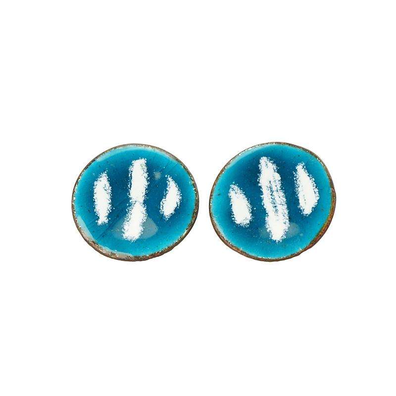 Vintage Copper Earrings with Blue Enamel