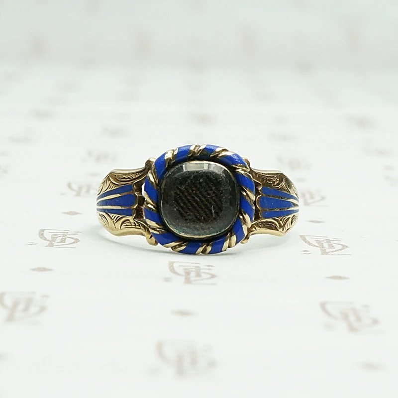 Georgian royal blue enamel and gold mourning ring.