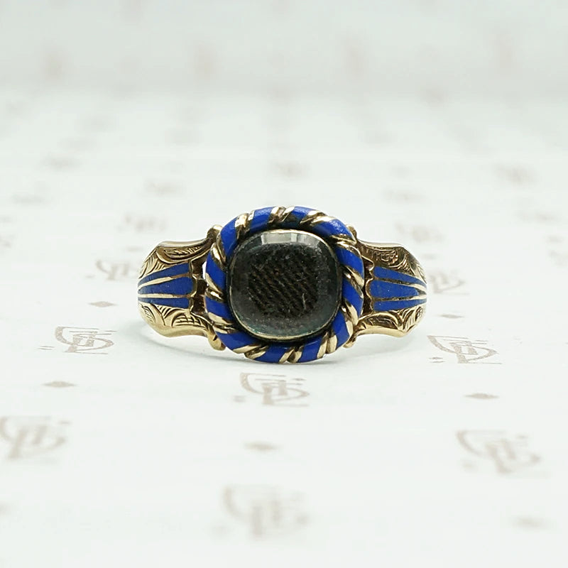Georgian royal blue enamel and gold mourning ring.