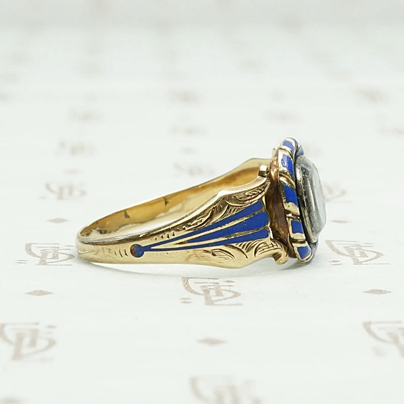Georgian royal blue enamel and gold mourning ring.