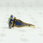 Georgian royal blue enamel and gold mourning ring. Left view.